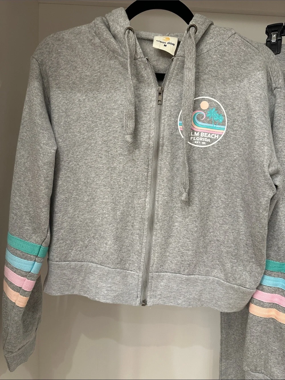 Ocean Drive medium Palm Beach Gray Zip Hoodie & Jogger Set with Pastel Strip